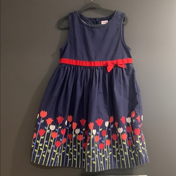Gymboree Other - Gymboree Navy Blue Kids Dress with Red Floral Design size 5